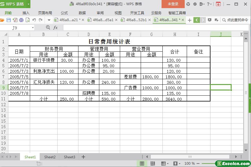excel日常费用统计表模板