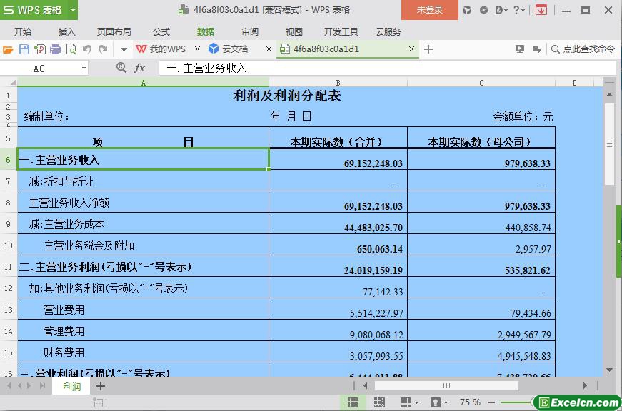 excel企业财务利润及利润分配表模板