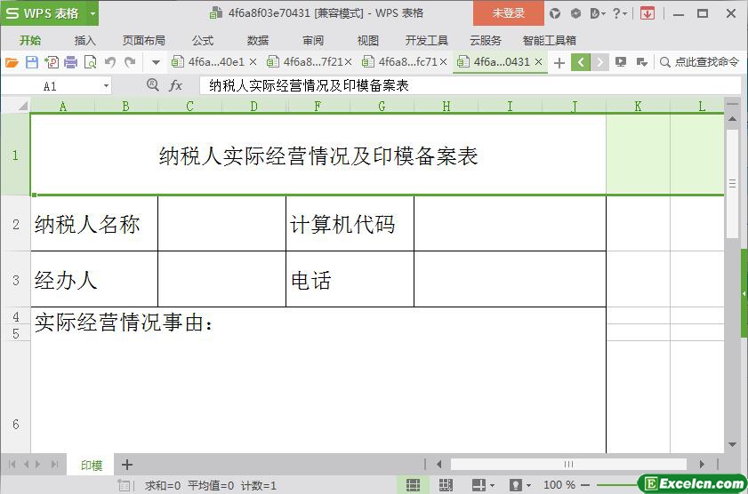 excel纳税人实际经营情况及印模备案表模板