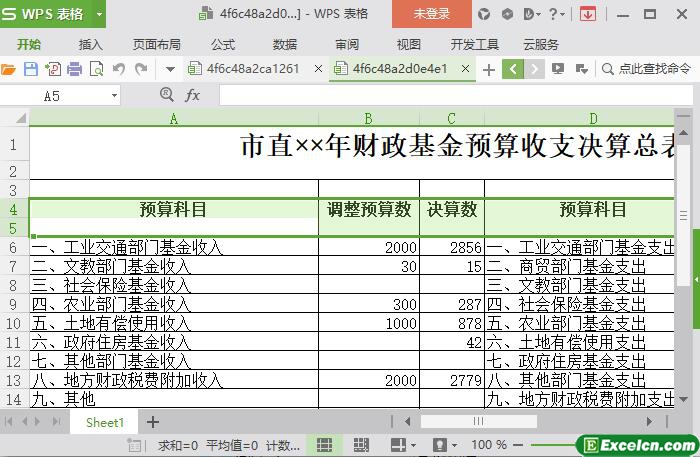 excel市直财政基金预算收支决算总表模板