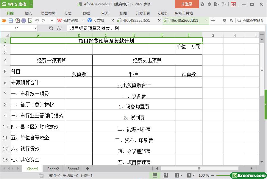 excel项目经费预算及拨款计划模板