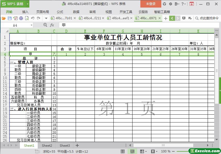 excel事业单位工作人员工龄情况模板
