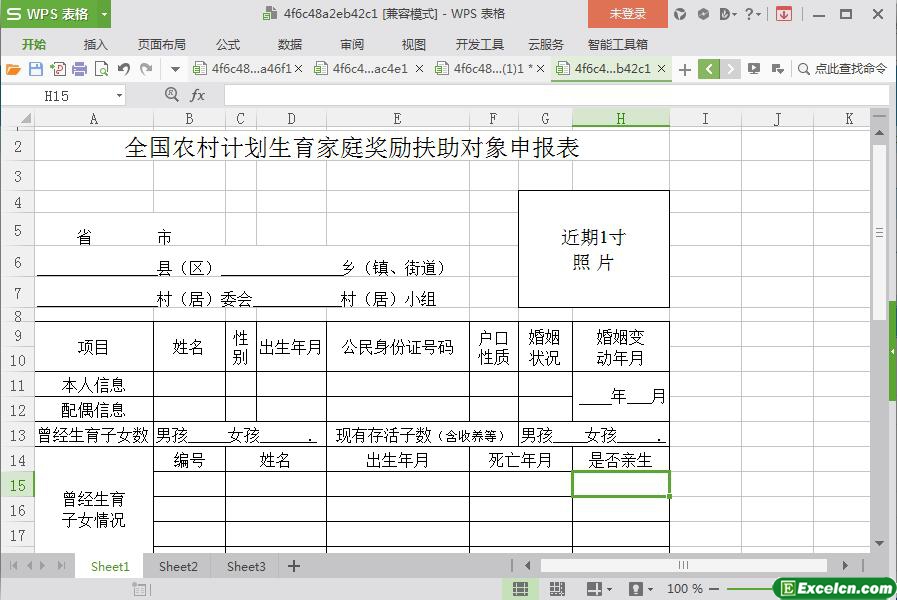 excel全国农村计划生育家庭奖励扶助对象申报表模板