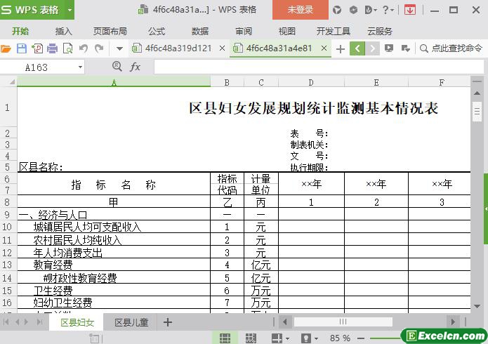 excel区县妇女儿童发展规划统计监测基本情况表模板