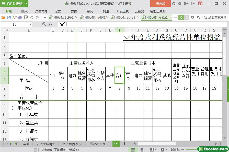 excel水利系统经营性单位损益表模板