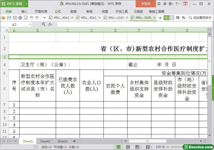 excel新型农村合作医疗制度扩大试点情况表模板