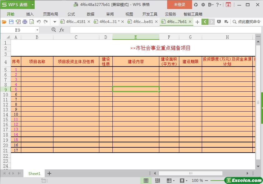 excel社会事业重点储备项目模板