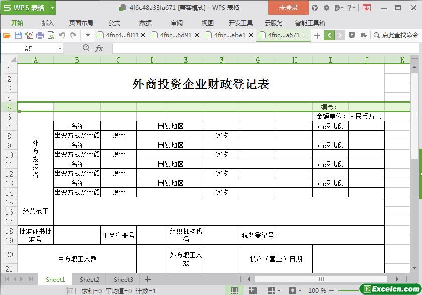 excel外商投资企业财政登记表2模板