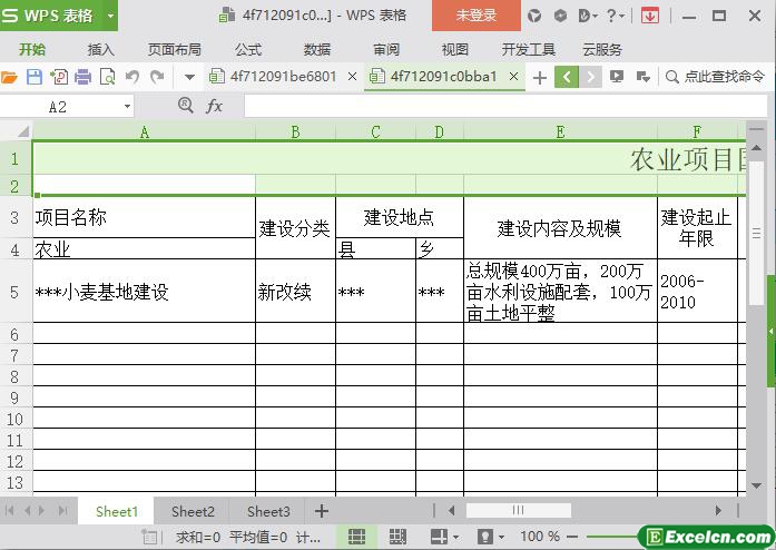 excel农业项目国家投资类表模板