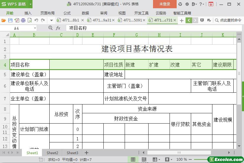 excel项目建设基本概况表模板