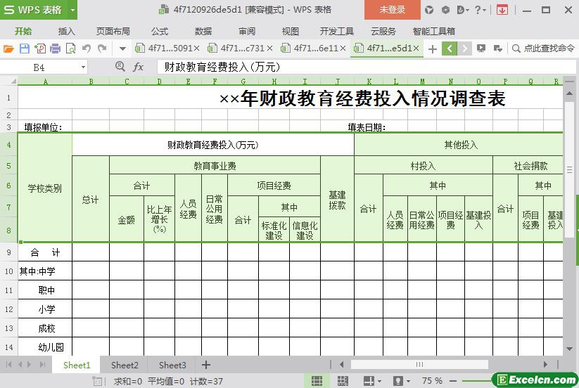 excel年财政教育经费投入情况调查表模板