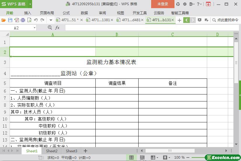 excel监测能力基本情况表模板