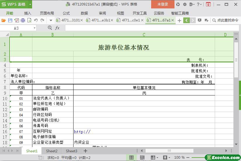 excel旅游单位基本情况模板