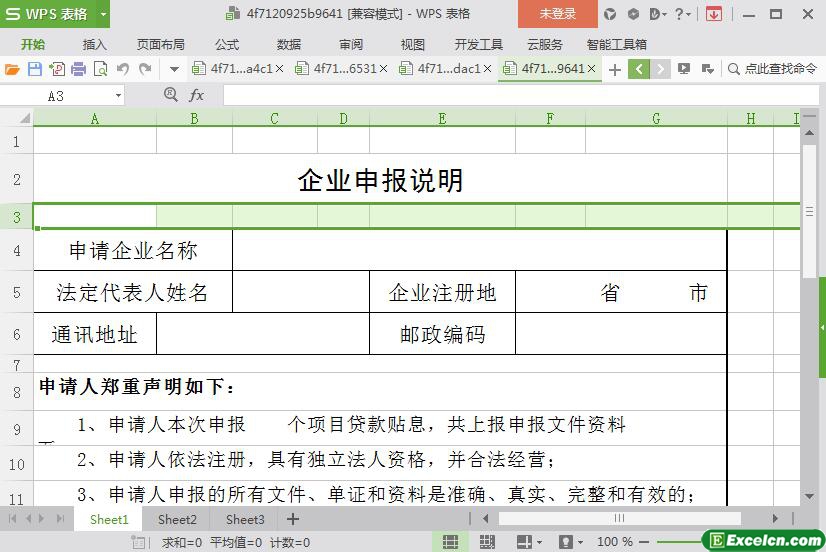 excel企业申报项目材料说明模板