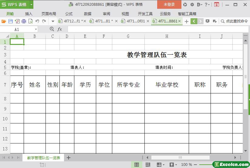 excel教学管理队伍一览表模板