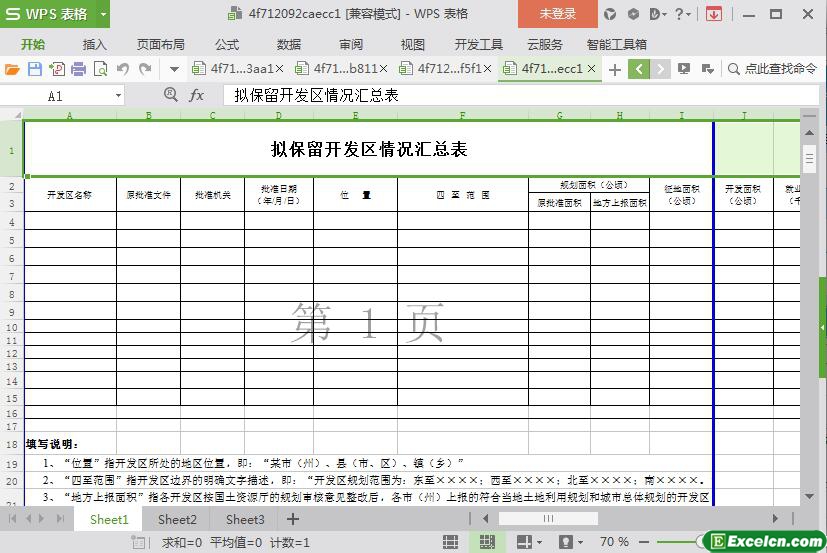 excel拟保留开发区情况汇总表模板