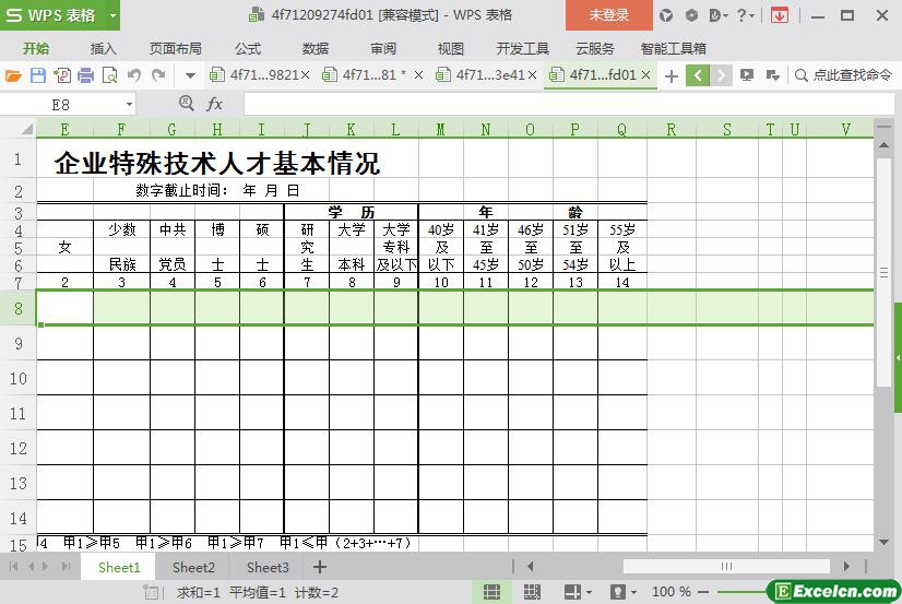 excel企业特殊技术人才基本情况表模板