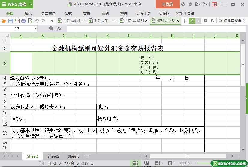 excel金融机构甄别可疑外汇资金交易报告表模板