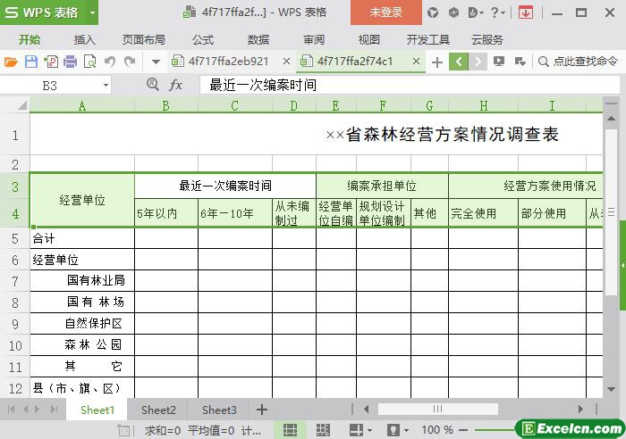 excel林业局针对森林保护经营情况表模板