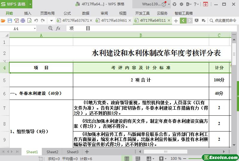 excel水利建设和体制改革年度评分表模板