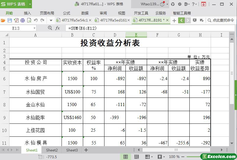 excel企业对外投资收益分析表模板