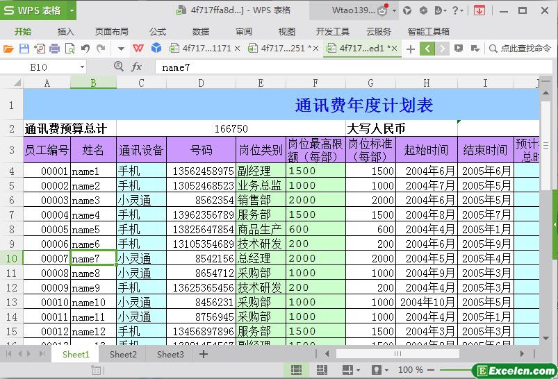 excel员工通讯费年度计划表模板