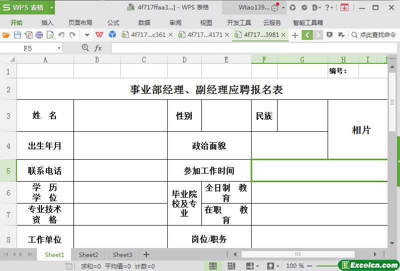 excel企业招聘经理级别人员报名表模板