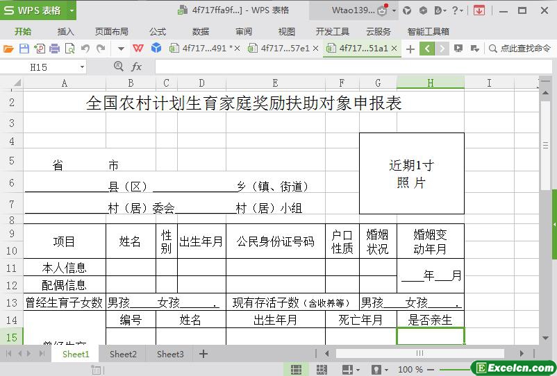 excel计划生育资金奖励申报表模板