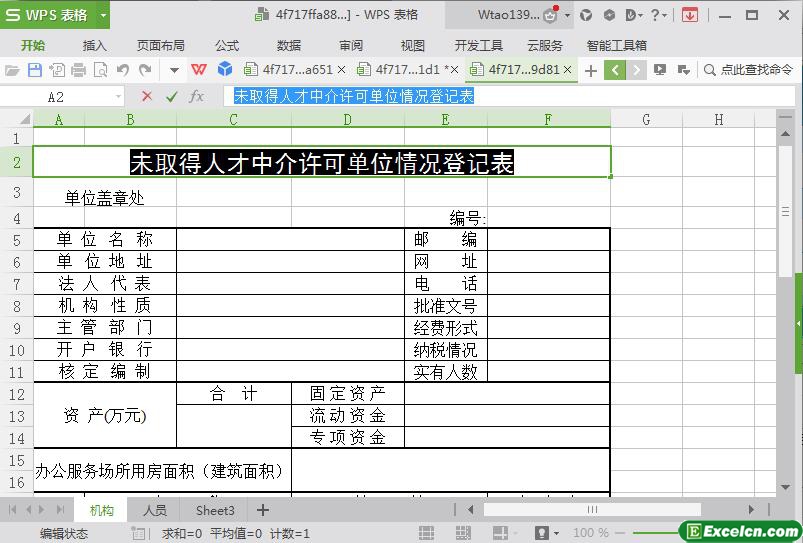 excel人才中介许可单位登记表模板