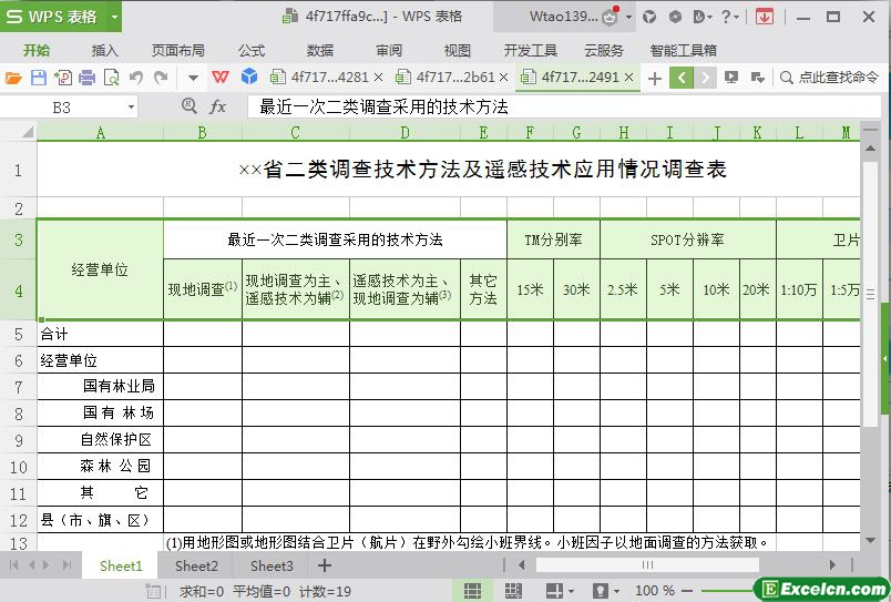 excel调查技术及遥感技术应用调查表模板